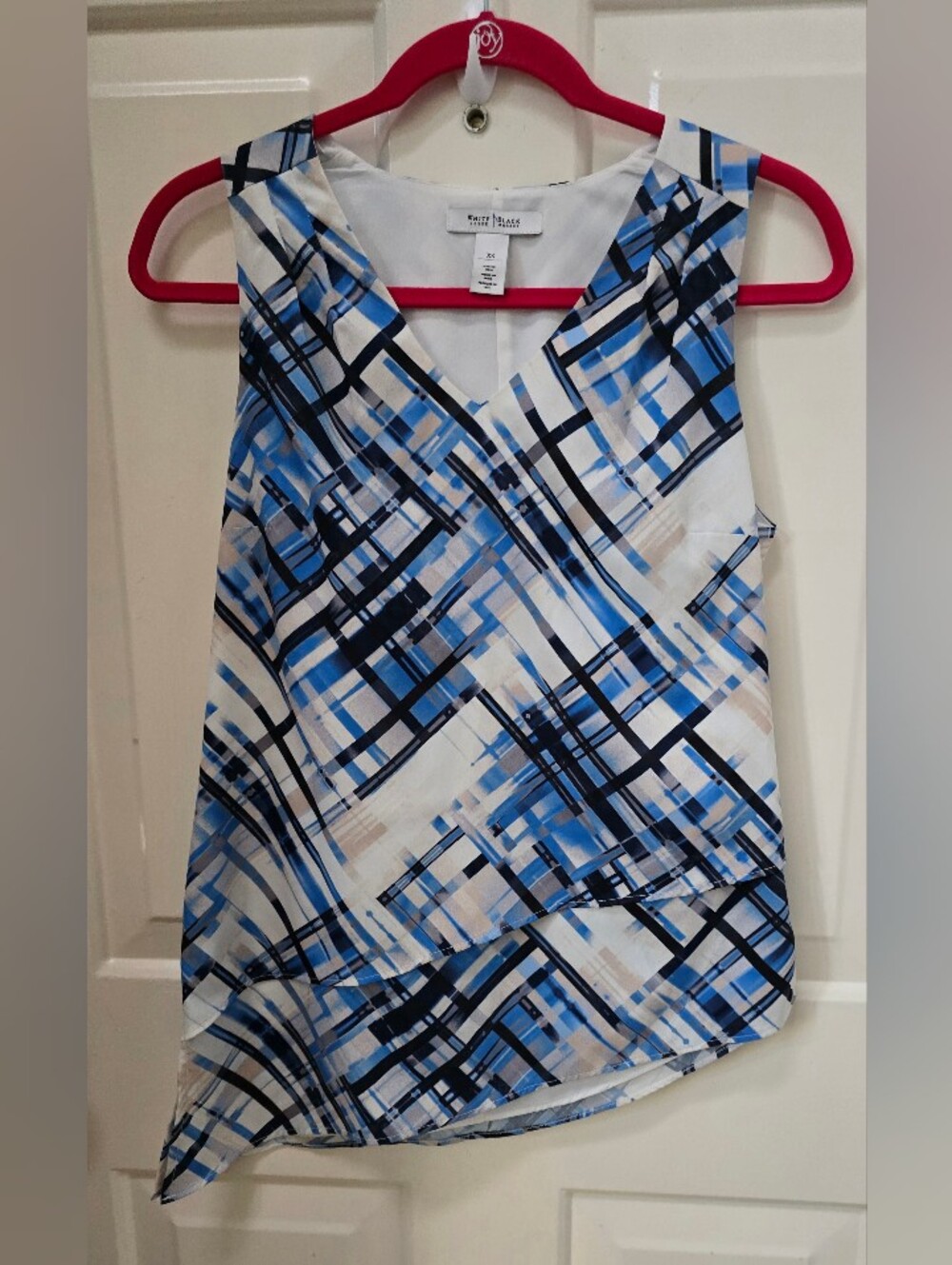 White House Black Market Blue Vneck Assymetrical Sleeveless Tops